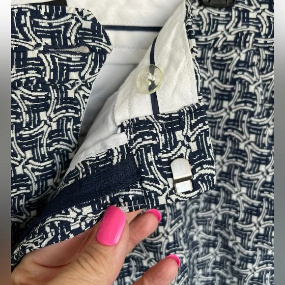 π πNWOT BANANA REPUBLIC βAveryβ Art Deco Bi-Stretch Ankle Pant Navy Combo | 8 - Picture 4 of 14